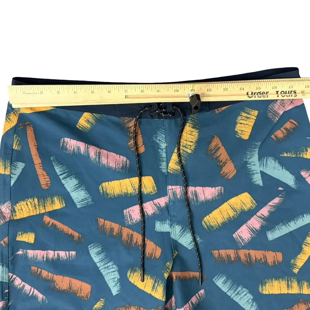 Outerknown Blue Pink Yellow Orange Brush Strokes Men's Swim Shorts Trunks sz 34